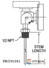 Bimetal thermometer, 5" dial, 6" stem length, range 0/200°F (-20/100°C)