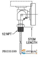 Bimetal thermometer, 5" dial, 6" stem length, range 0/250°F (-20/120°C)