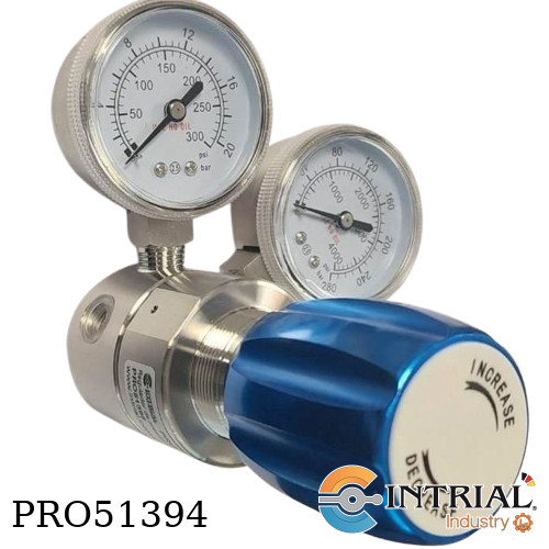 Regulador de gas INDUSTRIAL 4000 psig in/ 300 psi out , ¼ NPT, Latón cromado