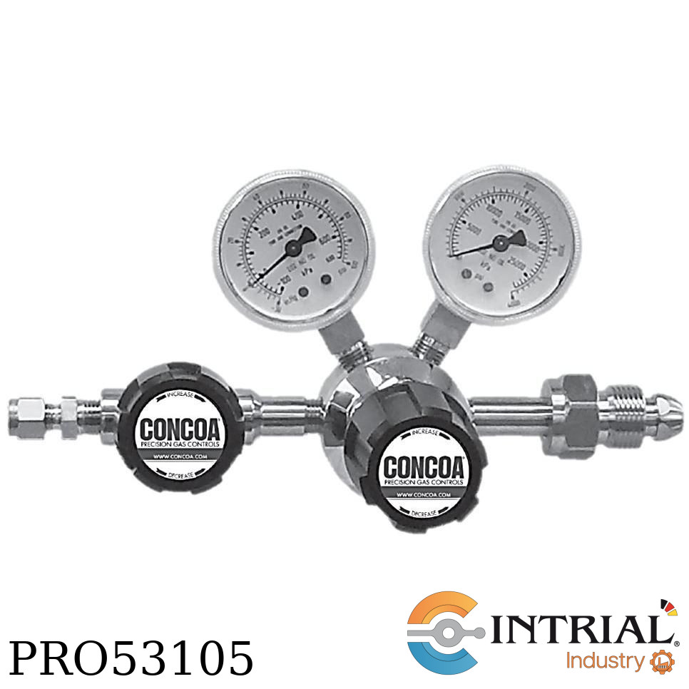 Regulador de cilindro Inox 1 etapa, entrada CGA 660 - in: 4000psi- out: 100psi; Manómetro doble esc
