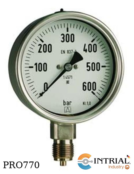 Manometro 100 mm. Inferios, . Acero  , 0 a 2.5 bar-psi, 1/2" NPT