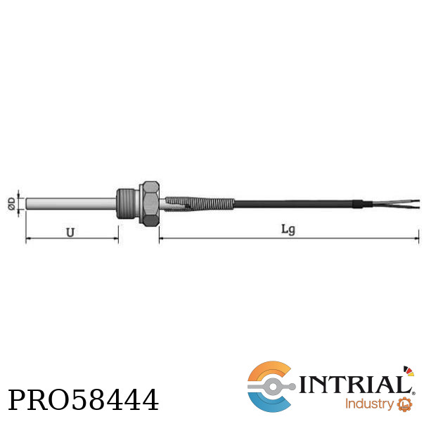 SENSOR DE TEMPERATURA (RTD) PT-100Ω DE 3 HILOS CON ROSCA FIJA DE 1/4"NPT Y CABLE INTEGRADO INTRIAL 1