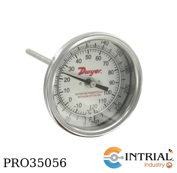 BIMETAL THERMOMETER, Minimum 2˝ in liquids, 4˝ in gas., 1/2˝ NPT, 50 to 550 (10 to 290)
