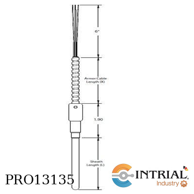 SENSOR DE TEMPERATURA, RTD; Pt-100, 12pulg, 240pulg, 1/2Npt, Platino