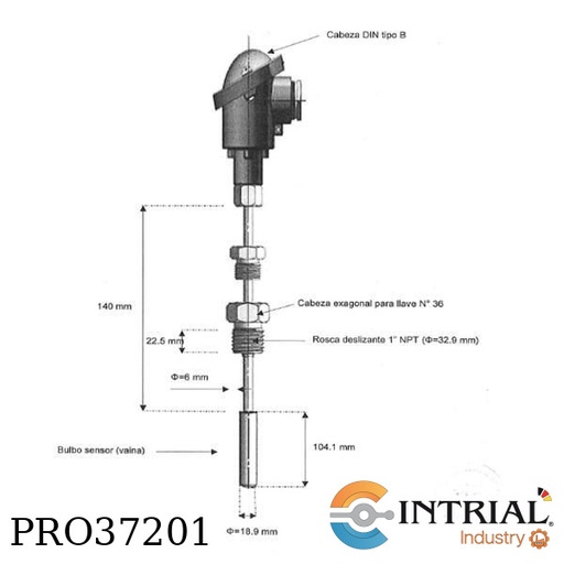 [PRO37201] SCREW-IN RESISTANCE THERMOMETER, -50 up to +200°C