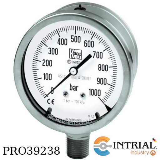 [MAN-NF7-XS-B7-C40-S10-T25-SQ2] All Stainless Steel- Pressure Gauges with Bourdon Tube for exceptional safety MAN-NF7, 0-10Bar