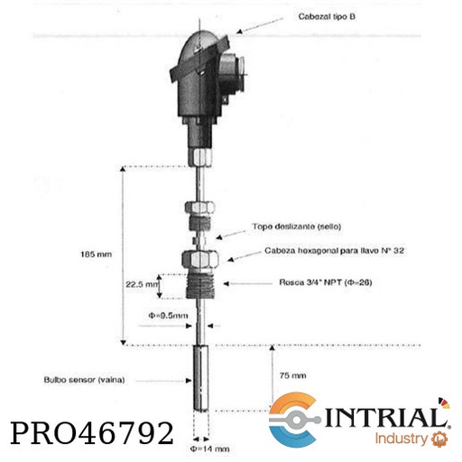 [PRO46792] SCREW-IN RESISTANCE THERMOMETER, 260 mm, ¾” NPT