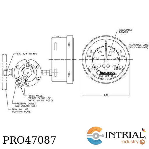 [070-35C-CS-50391] MANÓMETRO-10/+10PSI Y REGULADOR PRESION-VACIO