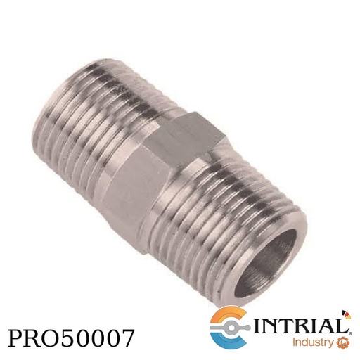 [SS-PHN-NT8] Hex Nipple Adaptor 1/2in NPT x 1/2in BSPP 316SS