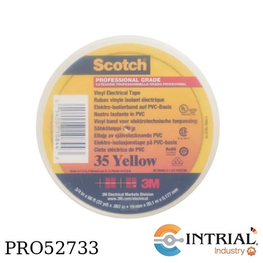 [Scotch35] CINTA ELECTRICA AISLANTE 3M Ancho, 3/4" Medidas, 19 mm x 20.1 m x 0.177 mm Color, Amarillo