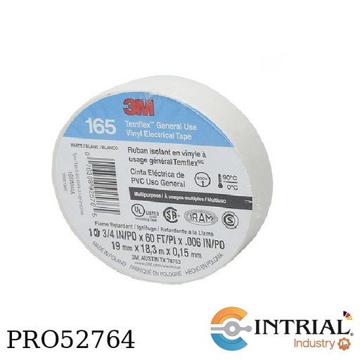 [UU009472661] CINTA ELÉCTRICA DE VINIL 3M Color, Blanca Grosos, 3/4" Longitud, 18 m Rango de temperatura, 0..90 °C