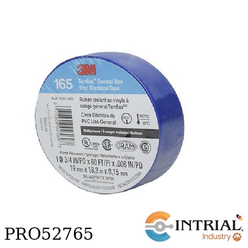 [UU009468818] CINTA ELÉCTRICA DE VINIL 3M Color, Azul Grosos, 3/4" Longitud, 18 m Rango de temperatura, 0..90 °C