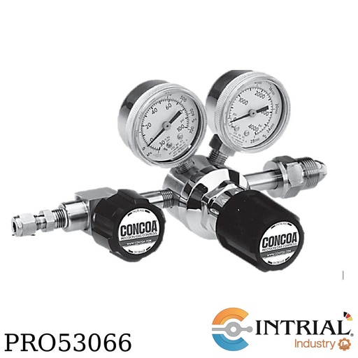[3027802-01-680] Regulador de cilindro 1 etapa, entrada CGA 680 - in: 4500psi- out: 150psi; Manómetro doble esc