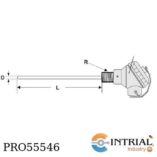 [4N-1XPT1003W-D6.35-L120-SS316-R1/2NPT] SENSOR DE TEMPERATURA (RTD) PT-100Ω DE 3 HILOS CON CABEZAL INTRIAL -70° C @ 300° C., 0.00385 (Ohms/ 