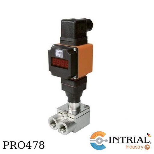 [DTK-1210N2-F300+ZUB-KAB-12-K002] Medidor de Caudal tipo Turbina, 0.05-0.6 L/min, 1/4" NPT, Cable M12x1, 2 mts