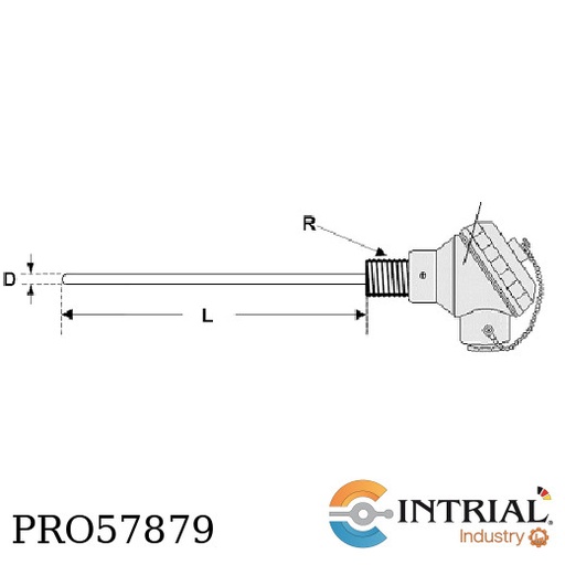 [4N-1XPT100-3W-D6.35-L410-SS316-R1/2-NPT] SENSOR DE TEMPERATURA (RTD) PT100Ω DE 03 HILOS CON CABEZAL INTRIAL Pt100 Ω -50° C @ 300° C. G1/2”-M