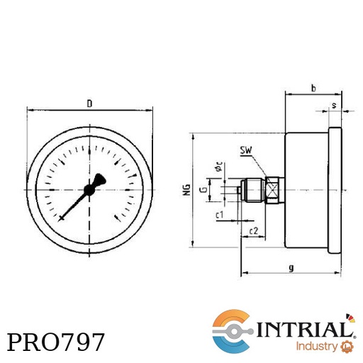 [RF63CH-D912(0TO400BAR-0TO5800PSI)] Manómetro Post  (0 to 400 bar/0 to 5800 psi)