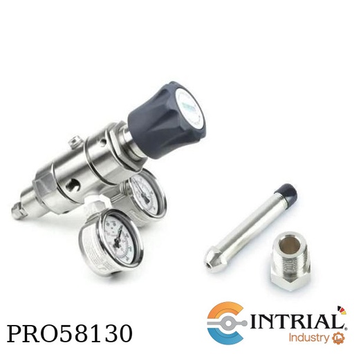 [INT-I-NR31-S-2-F-4-1-5-W-R+PIN-CGA-580-S] Dual Stage Regulator INTRIAL 316 stainless steel 0-100 psi 1/4"
