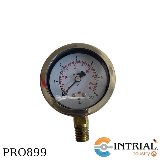 [RF63,D901(86267901)(0to6bar/0to86p] Manometro 21/2" Dial, inferior, bronce 1/4 npt 6bar