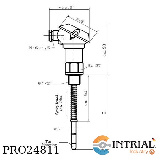 [PRO24811] Screw-in resistance thermometer Pt100, 125 mm, G1/2", 100C