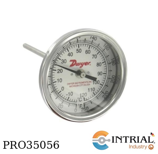 [BTA5607D] BIMETAL THERMOMETER, Minimum 2˝ in liquids, 4˝ in gas., 1/2˝ NPT, 50 to 550 (10 to 290)