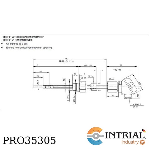 [PRO35305] Screw-in resistance thermometer, 2 x Pt 100, 5.8 mm