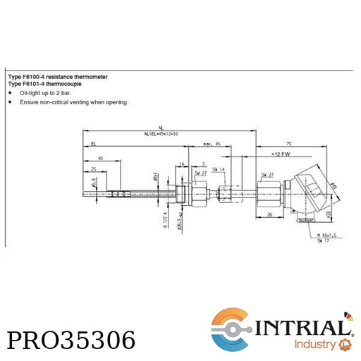 [PRO35306] ​Screw-in resistance thermometer, 2 x Pt 100, -50 to +200°C, DIN EN 60751, 2 x 2-wire,