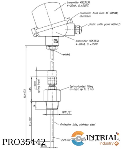 [PRO35442] ​SCREW-IN RESISTANCE THERMOMETERS, 2 x Pt 100 Ohm, ø 6.35 mm, NPT 1/2",  0 to +250°C