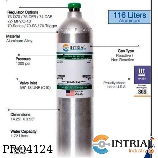 [GP-20ppmH2S-60ppmCO-1.45%CH4-15%O2-N2Bal] Gas Calibración 112da 20ppmH2S 60ppmCO 1.45%CH4 15%O2 balance Nitrogeno