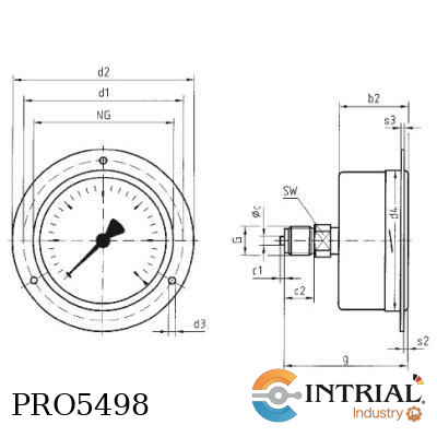 [RF100Ch,D412(0to4bar/0to58psi)] Manometro 4'' Post. Acero (0 a 4 bar / 0 a 58 psi)
