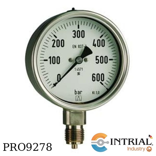 [RF100Ch;D402(-1to15bar/-30&amp;a] Manometro 4" Dial, inferior, acero 1/2 npt -1 a 15bar