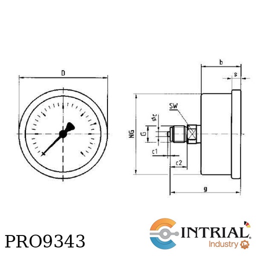 [RF63Ch;D912(-1to1.5bar/-30&amp;amp;a] Manometro 2 1/2" Dial, posterior, acero 1/4 npt -1a1.5bar