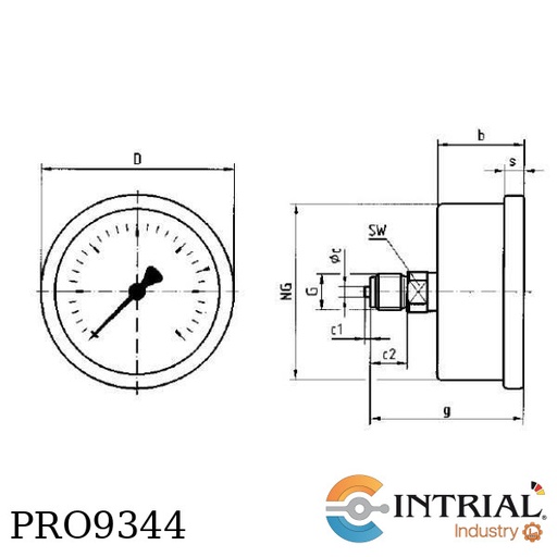 [RF63Ch;D912(-1to3bar/-30&amp;amp;amp] Manometro 2 1/2" Dial, posterior, acero 1/4 npt -1a3bar