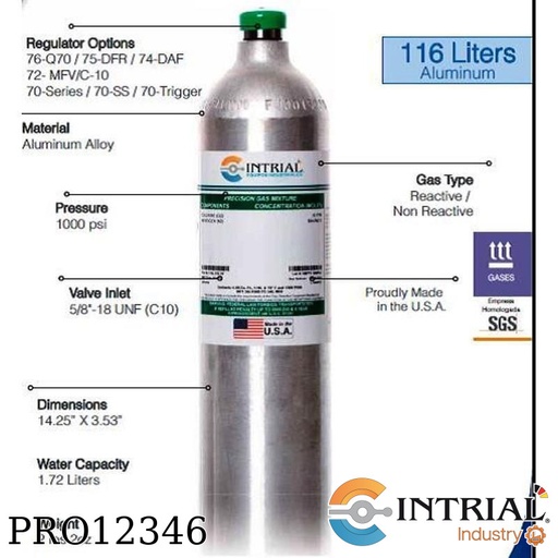 [GP-116L-406-15] Gas Calibración 116L 50ppmCO 2.5%CH4 15ppmH2S 18%Oxy balance nitrogeno