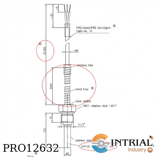 [PRO12632] Pt-100, 9mm, 150mm, G1/2, SS316; 260C