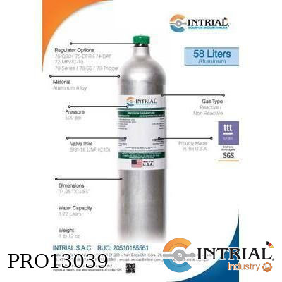 [GP-58L-PRO13039] Gas Calibración 58L 25ppmH2S 100ppmCO 2.5%CH4 18%O2 Balance Nitrogeno