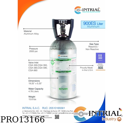 [GP-900ES-NOX-1500] Gas Calibración 900ES Nitric Oxide 1500 ppm Balance Nitrogen