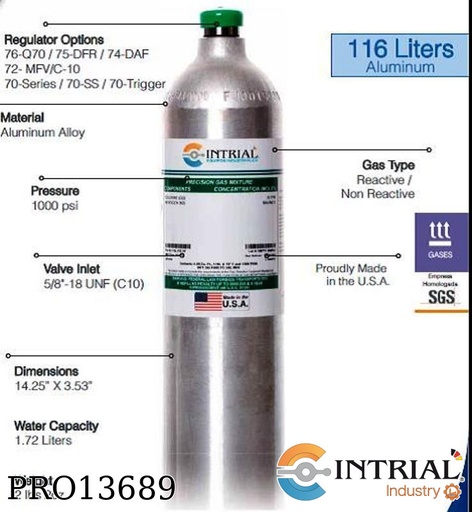 [GM-GS4M301-XCX2-CIS1CJ10] Gas Calibracion  116L 25ppmH2S-100ppmCO-2.5%CH4-18%O2 balance Nitrogeno