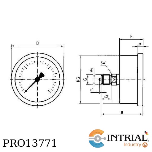 [RF63Ch,D912(0to2.5bar/0to37psi)] Manometro 2 1/2", inf acero, 1/4 npt 2.5bar