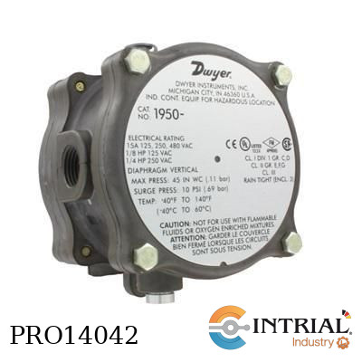 [1950-1-2F] DIFFERENTIAL PRESSURE SWITCH, 0.4 to 1.6 w.c., -40 to 140°F,  60 Hz, 1/8" female NPT.